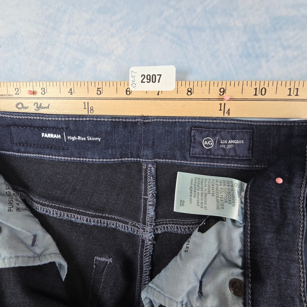 AG Adriano Goldschmied Farrah High Rise Skinny Jeans Dark Indigo Blue 25 - Picture 2 of 8